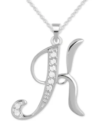 Diamond K Initial 18" Pendant Necklace (1/10 ct. t.w.) in Sterling Silver