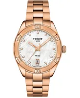 Tissot Women's Swiss Pr 100 Sport Chic T-Classic Diamond (1/20 ct. t.w.) Rose Gold-Tone Stainless Steel Bracelet Watch 36mm