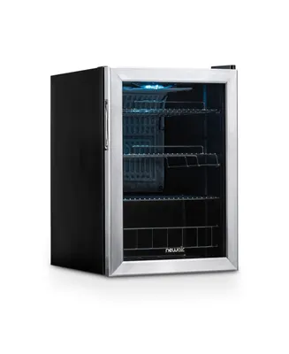 Newair 90 Can Freestanding Beverage Fridge in Onyx Black, Compact with Adjustable Shelves and Lock