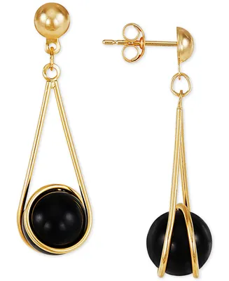 Onyx Wire Wrap Drop Earrings in 10k Gold