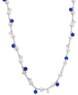 Effy Cultured Freshwater Pearl (4 & 6mm) & Lapis Lazuli 21" Statement Necklace in Sterling Silver