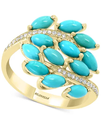 Effy Turquoise Cluster & Diamond (1/10 ct. t.w.) Statement Ring in 14k Gold