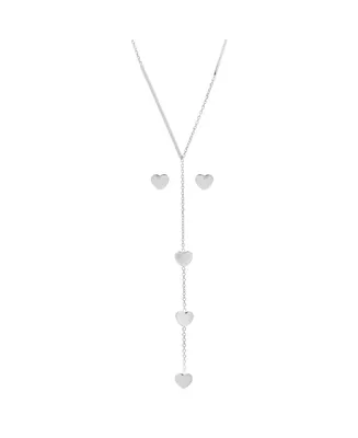 Steeltime Ladies Stainless Steel Heart Design Drop Necklace Set, 2 Piece - Silver
