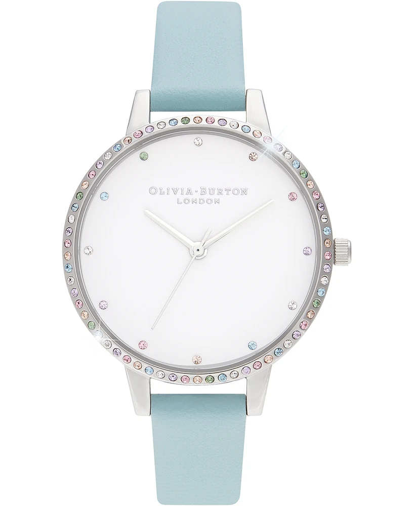 Olivia Burton Women's Rainbow Turquoise Leather Strap Watch 34mm