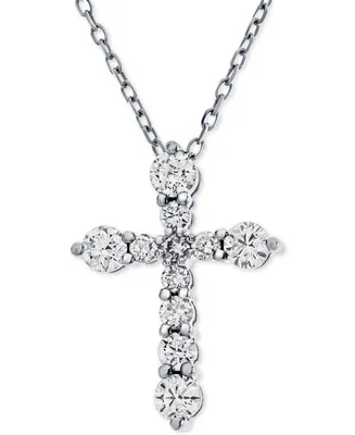 Diamond Cross 16"-18" Pendant Necklace (1/2 ct. t.w.) 14K White Gold or