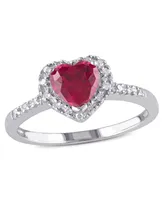 Lab-Grown Ruby (1 ct. t.w.) and Diamond (1/10 Heart Halo Ring Sterling Silver