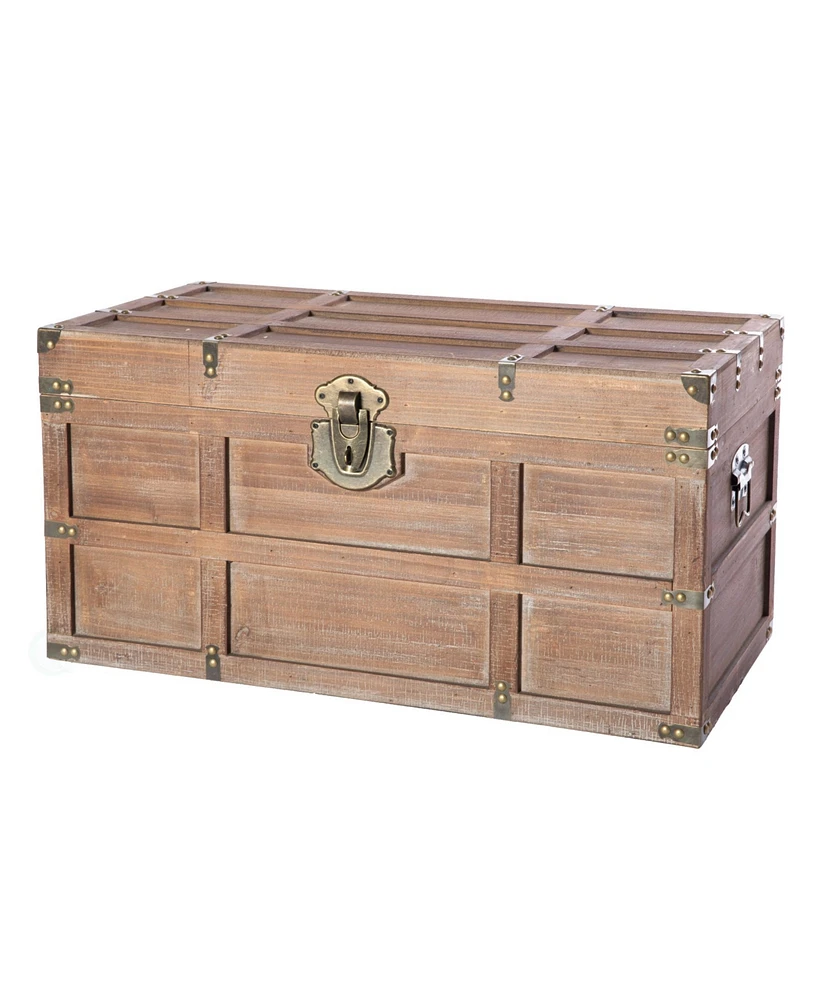 Vintiquewise Wooden Rectangular Lined Rustic Storage Trunk with Latch, Medium