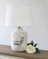 Simple Designs Rustic Deer Buck Nature Printed Ceramic Farmhouse Accent Table Lamp with Fabric Shade - Off