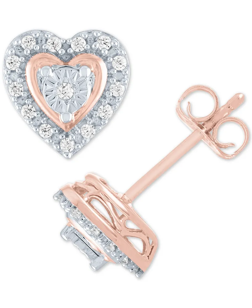 Diamond Heart Earrings (1/10 ct. t.w.) in Sterling Silver or Sterling Silver & 14k Rose Gold-Plate - Sterling Silver  Rose Gold