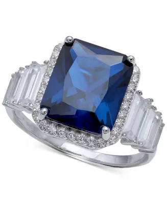 Cubic Zirconia Blue Statement Ring Sterling Silver