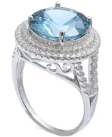 Cubic Zirconia Halo Statement Ring Sterling Silver