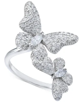 Cubic Zirconia Pave Butterfly Ring Sterling Silver