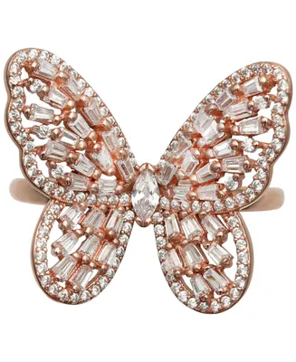 Cubic Zirconia Baguette Butterfly Ring (1-1/2 ct. t.w.) Sterling Silver or 18K Rose Gold over