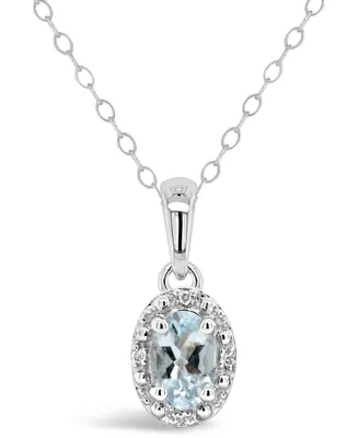Aquamarine (3/8 ct. t.w.) and Diamond Accent Pendant Necklace Sterling Silver (Also Available Emerald)