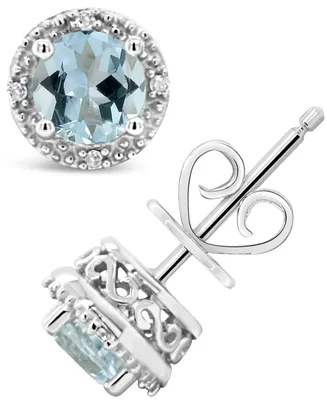 Gemstone (6mm) and Diamond Accent Stud Earrings Sterling Silver