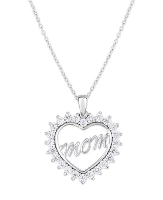 Cubic Zirconia Mom Heart Pendant In Silver Plate