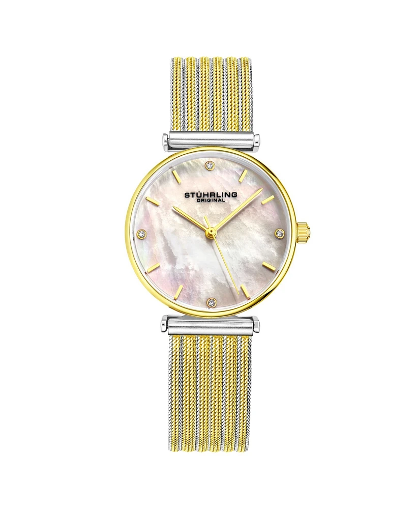 Stuhrling Women's Gold - Silver Tone Mesh Stainless Steel Bracelet Watch 32mm