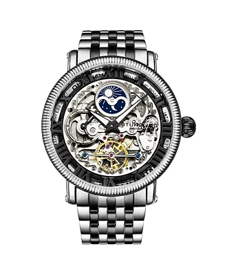 Stuhrling Men's Black - Silver Tone Stainless Steel Bracelet Watch 49mm