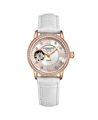 Stuhrling Women's White Leather Strap Watch 34mm