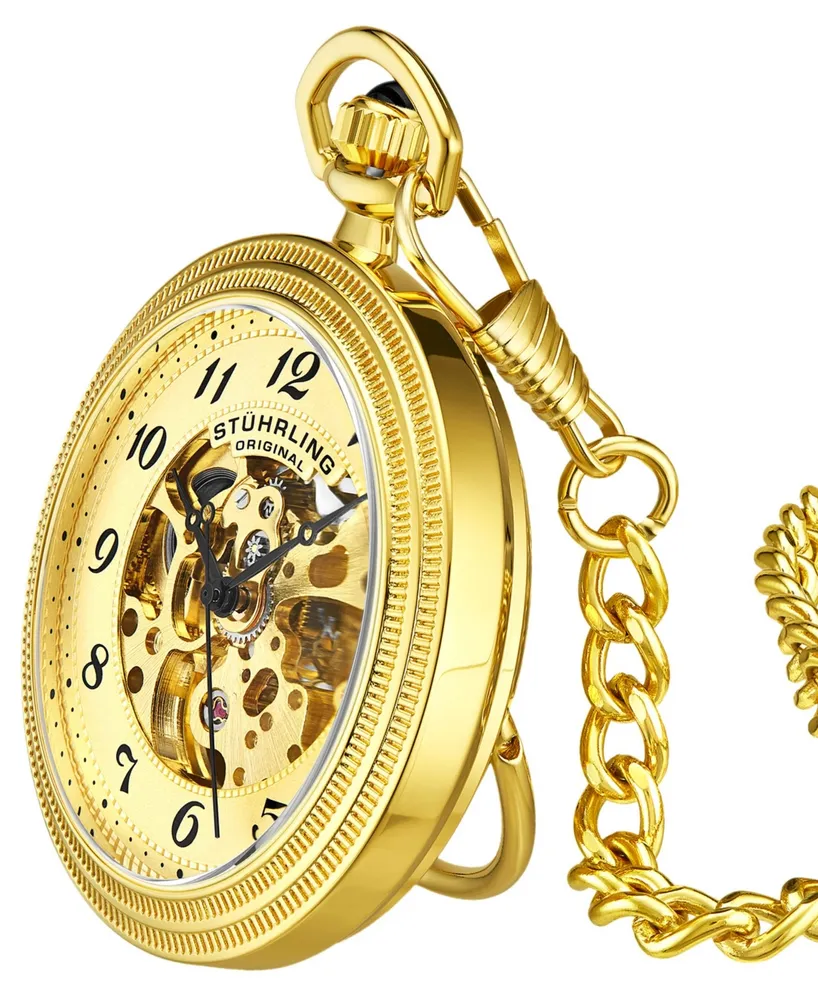 Stuhrling Men's Gold Tone Stainless Steel Chain Pocket Watch 48mm