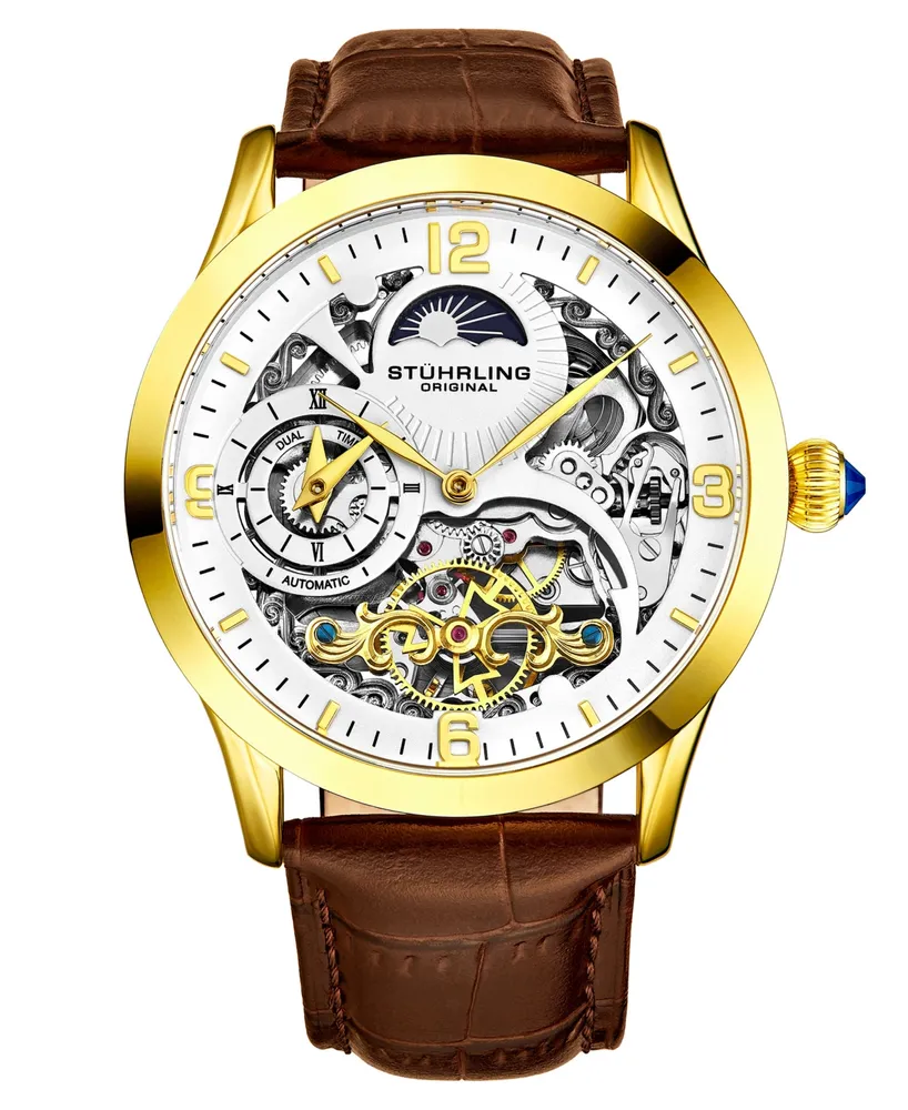 Stuhrling Men's Brown Leather Strap Watch 45mm