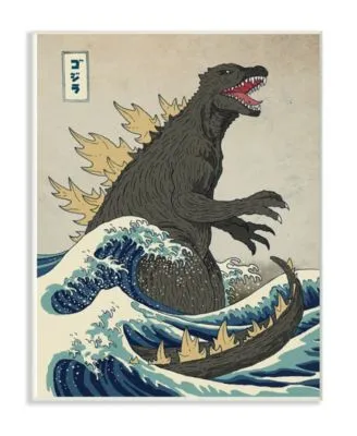 Stupell Industries Godzilla In The Waves Eastern Poster Style Illustration Wall Plaque Art Collection