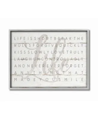 Stupell Industries Life Is Short Smile Gray On White Planked Look Gray Framed Texturized Art Collection