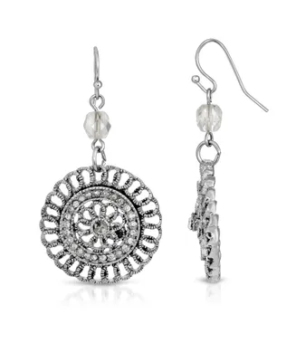 2028 Silver-Tone Crystal Round Drop Earrings