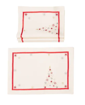 Manor Luxe Festive Christmas Tree Embroidered Double Layer Christmas Placemats - Set of 4
