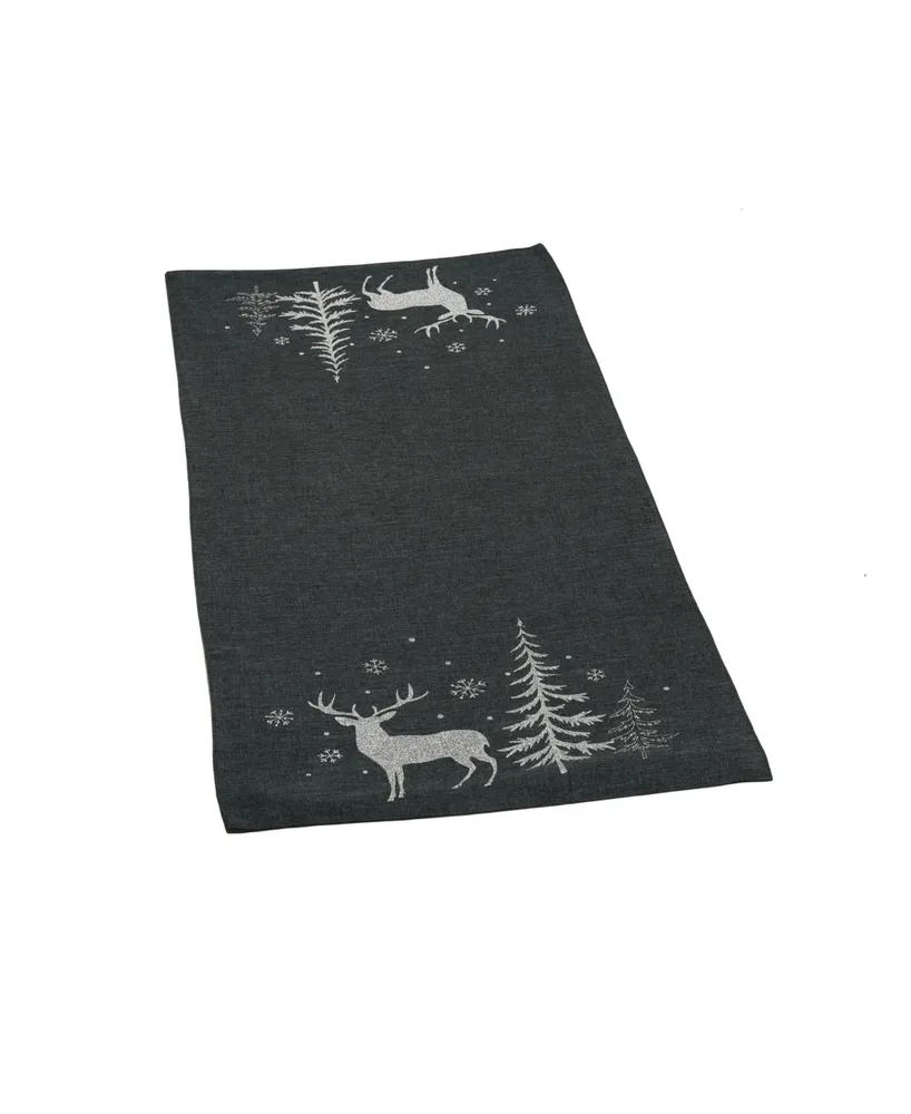 Manor Luxe Deer In Snowing Forest Double Layer Christmas Table Runner