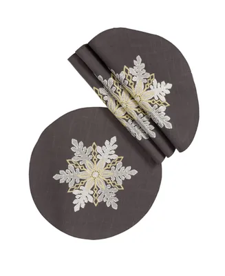 Manor Luxe Sparkling Snowflakes Embroidered Double Layer Round Christmas Placemat - Set of 4