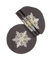 Manor Luxe Sparkling Snowflakes Embroidered Double Layer Round Christmas Placemat - Set of 4