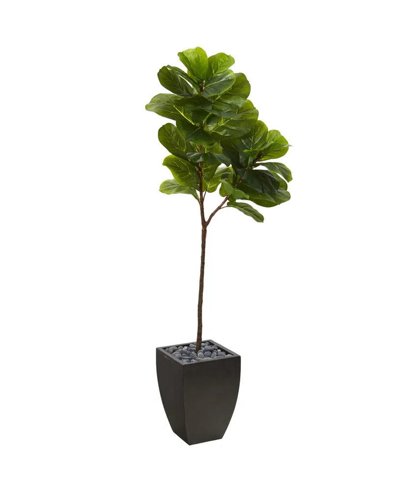 Nearly Natural 5.5ft. Fiddle Leaf Artificial Tree in Black Planter Real Touch