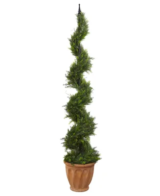 Nearly Natural 5ft. Cypress Artificial Spiral Topiary Tree in Terra-Cotta Planter