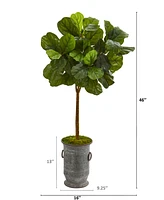 Nearly Natural 46in. Fiddle Leaf Artificial Tree in Vintage Metal Planter Real Touch