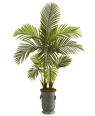 Nearly Natural 58in. Areca Palm Artificial Tree in Vintage Metal Planter