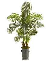 Nearly Natural 58in. Areca Palm Artificial Tree in Vintage Metal Planter