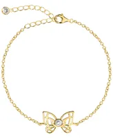 Bodifine Cubic Zirconia Butterfly 10K Gold-Tone Sterling Silver-Tone Anklet