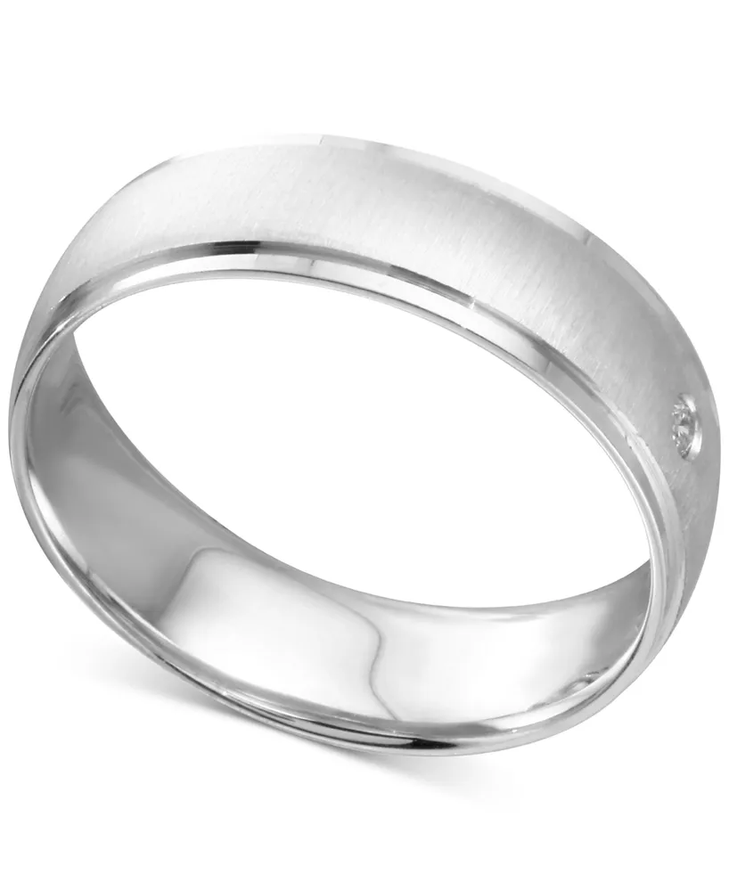 Men's Diamond Accent Textured Band in White Gold