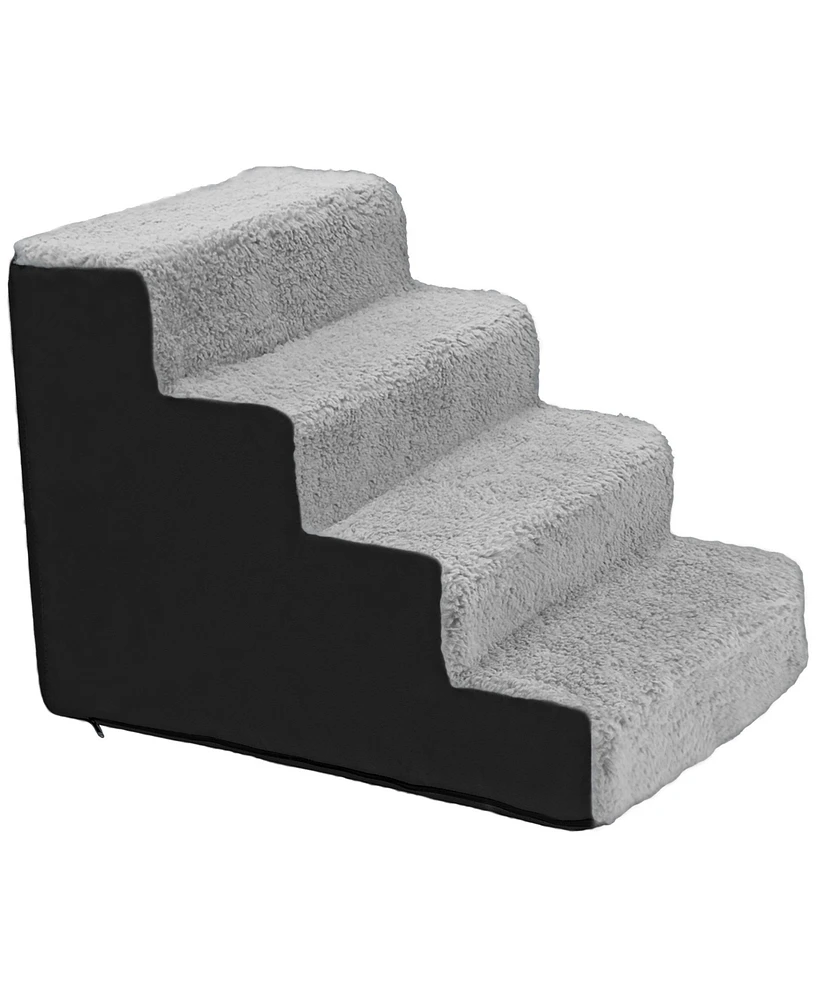 Home Base Dog Stairs 4-Step Pet Steps for Couch and High Bed, Non Slip, Density Sherpa Foam