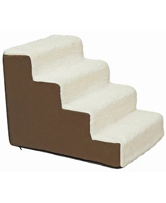 Home Base Dog Stairs 4-Step Pet Steps for Couch and High Bed, Non Slip, Density Sherpa Foam