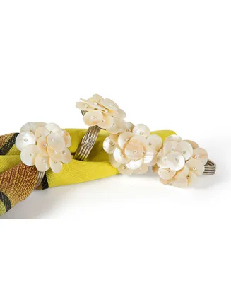 Manor Luxe Mother of Pearl Elegant Flower Metal Napkin Rings, Set of 4