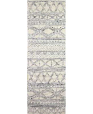 Bb Rugs Natural Wool M133 Ivory and Blue 2'6" x 8' Runner Rug