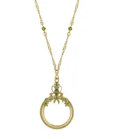 2028 Gold-Tone Green Crystal Magnifying Glass Necklace