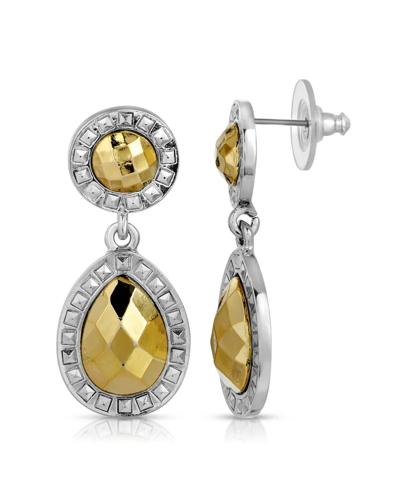 2028 Silver-Tone Gold-Tone Stone Double Round Teardrop Earrings