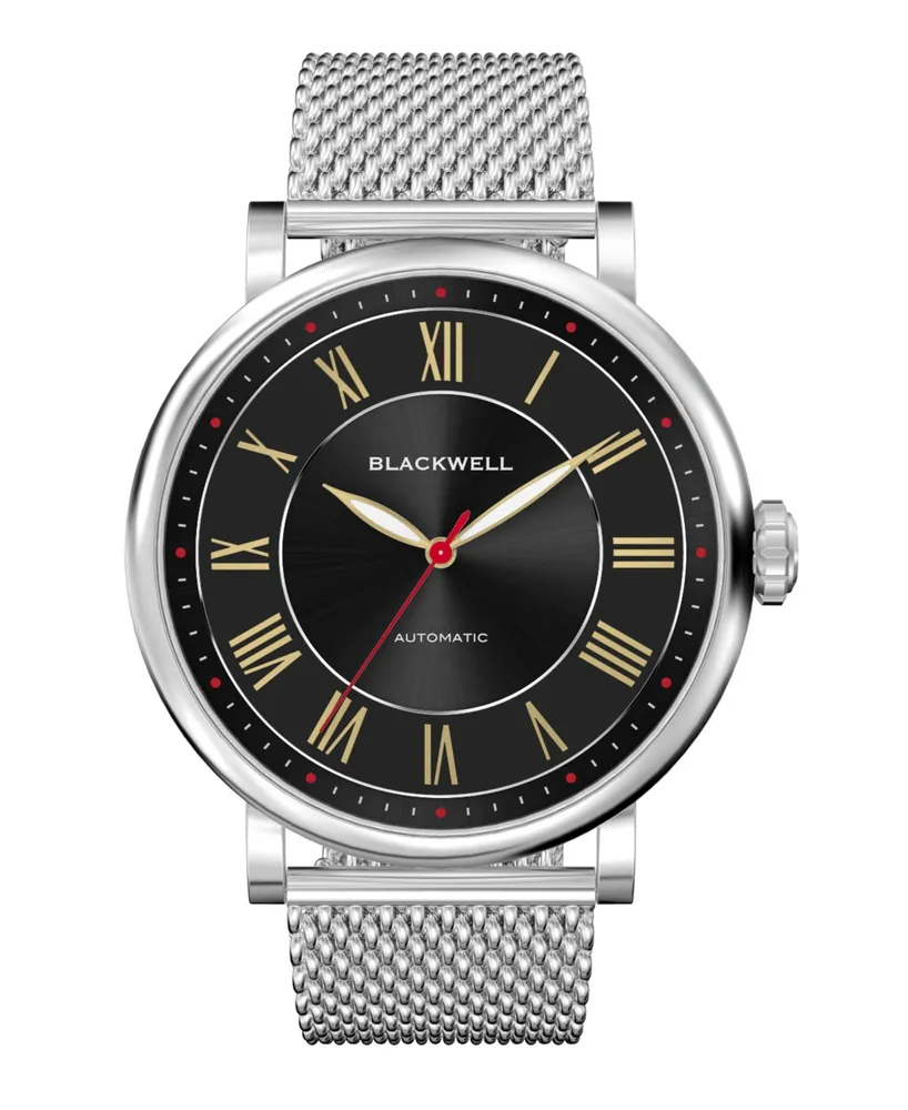 Blackwell Sunray Black Dial with Silver Tone Steel and Silver Tone Steel Mesh Watch 44 mm