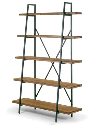Glamour Home Ailis 71.5" Leaning Etagere Pine Wood Metal Frame Bookcase Five-Shelf Media Tower