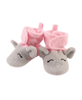 Hudson Baby Toddler Girls Hudson Cozy Fleece Booties, Pink Gray Elephant, 2