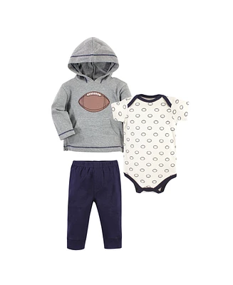 Hudson Baby Boys Cotton Hoodie, Bodysuit or Tee Top and Pant Set, Football