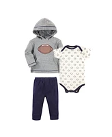 Hudson Baby Boys Cotton Hoodie, Bodysuit or Tee Top and Pant Set, Football